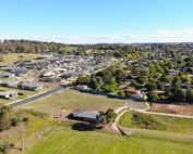 Aerial shot of rural town in Queensland Australia