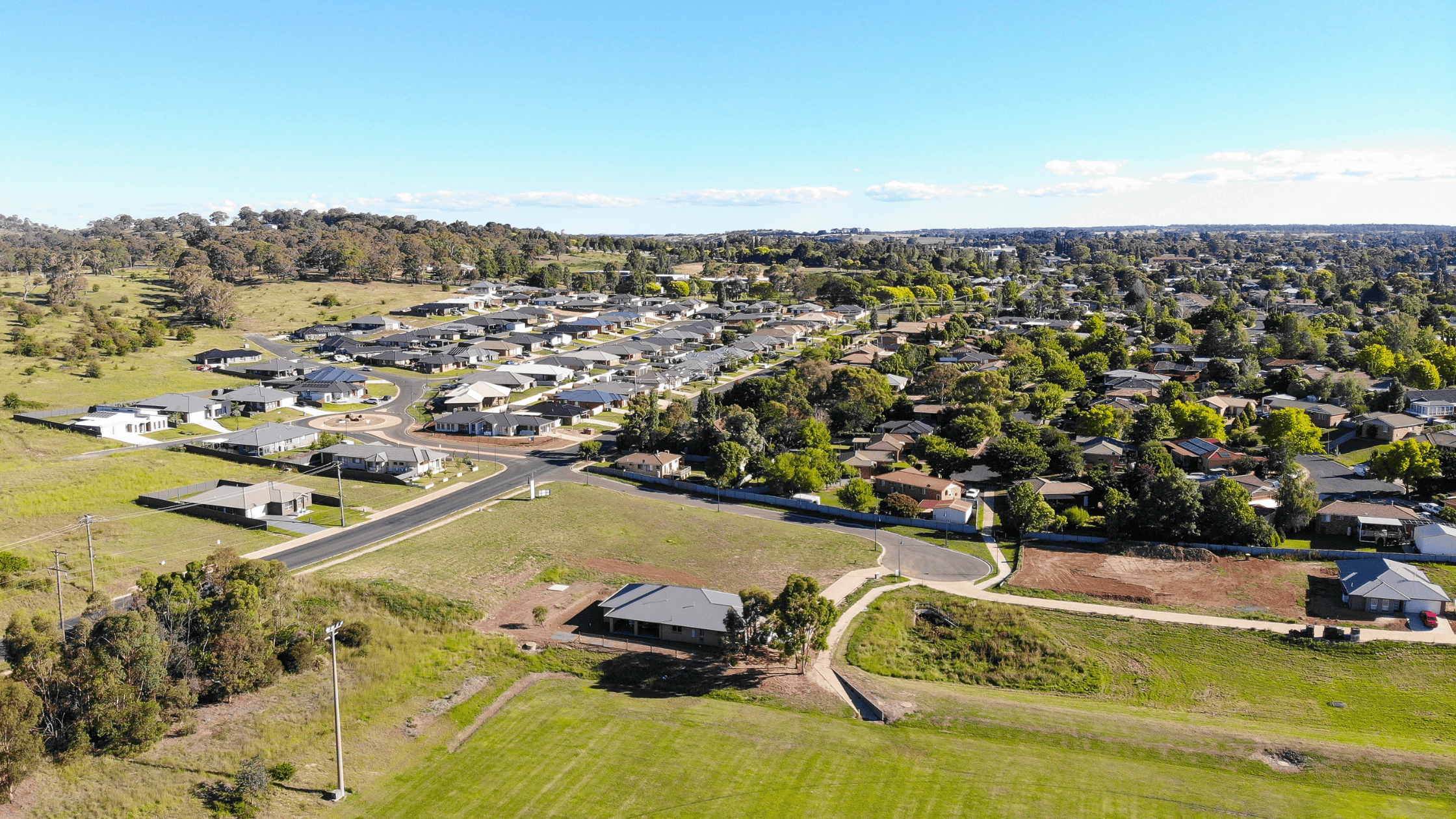 Aerial shot of rural town in Queensland Australia